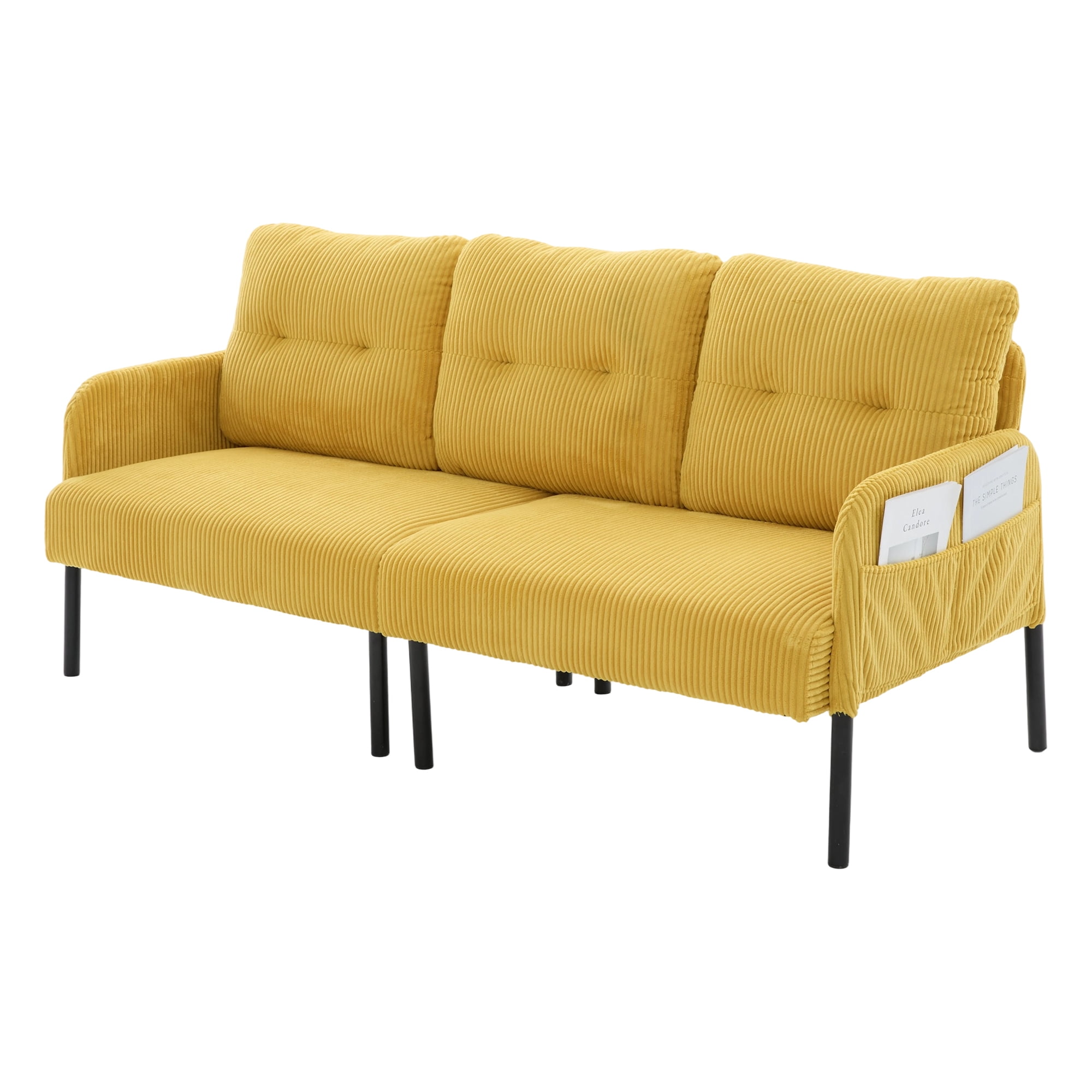 Jopath Oversized Loveseat, Double-Seater Sofa Cozy Bedroom Sofa with Metal Legs and Side Pockets for Living Room Bedroom Dorm Apartment Mustard Yellow
