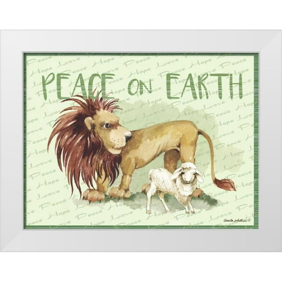Phillips, Anita 24x19 White Modern Wood Framed Museum Art Print Titled - Lion and Lamb Cartoon