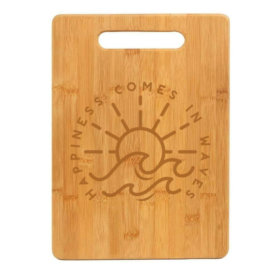 Bamboo Wood Cutting Board Happiness Comes In Waves Ocean Summer Beach Lake Boating