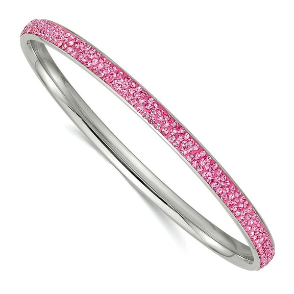 Stainless Steel Slip on Polished Pink Crystal Bangle Bracelet 5mm Wide Cuff Bracelet for Women