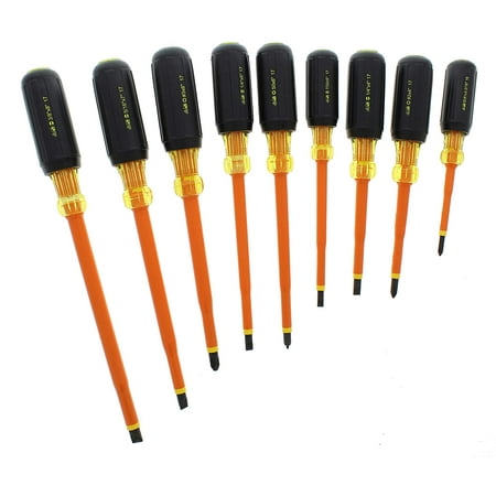 

IDEAL Electrical 35-9103 Insulated Screwdriver Set [9 Pieces] Orange Durable Shaft Screwdrivers with Cushion-Grip Handles. Electrician Tool Kits