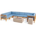 thumbnail image 1 of Noble House Brava Wood 8 Seater U-Shaped Sectional Sofa Set Teak Blue/Light Gray, 1 of 18