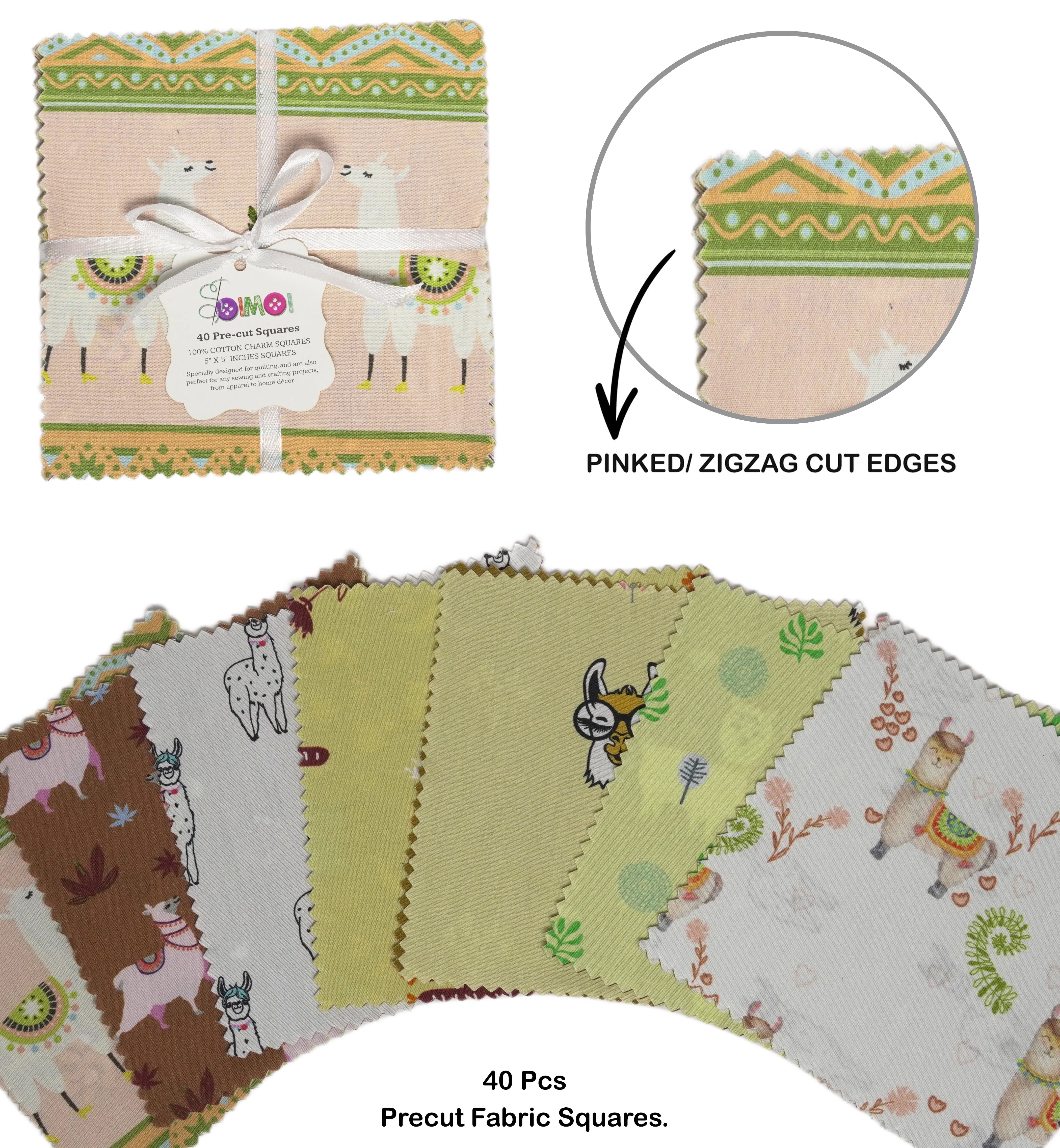 Soimoi African Animals Cartoons Print Precut 5-inch Cotton Fabric Quilting Squares Charm Pack DIY Patchwork Sewing Craft