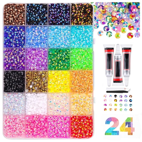 Colorful DIY Resin Rhinestone Kit, 24000 Pcs Multicolor Book Bedazzling Kit, 2-3 mm Bedazzling Kits Small Gems for Diamond Art, Clothes, Crafting, Clothing (24Grids-24000PCS)