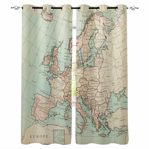 Vintage Map Blackout Curtains 54 Inch Length 2 Panels Set for Living Room Bedroom, Western Retro Art Maps Room Darkening Window Curtains Thermal Insulated Black Out Curtain 52"x54"