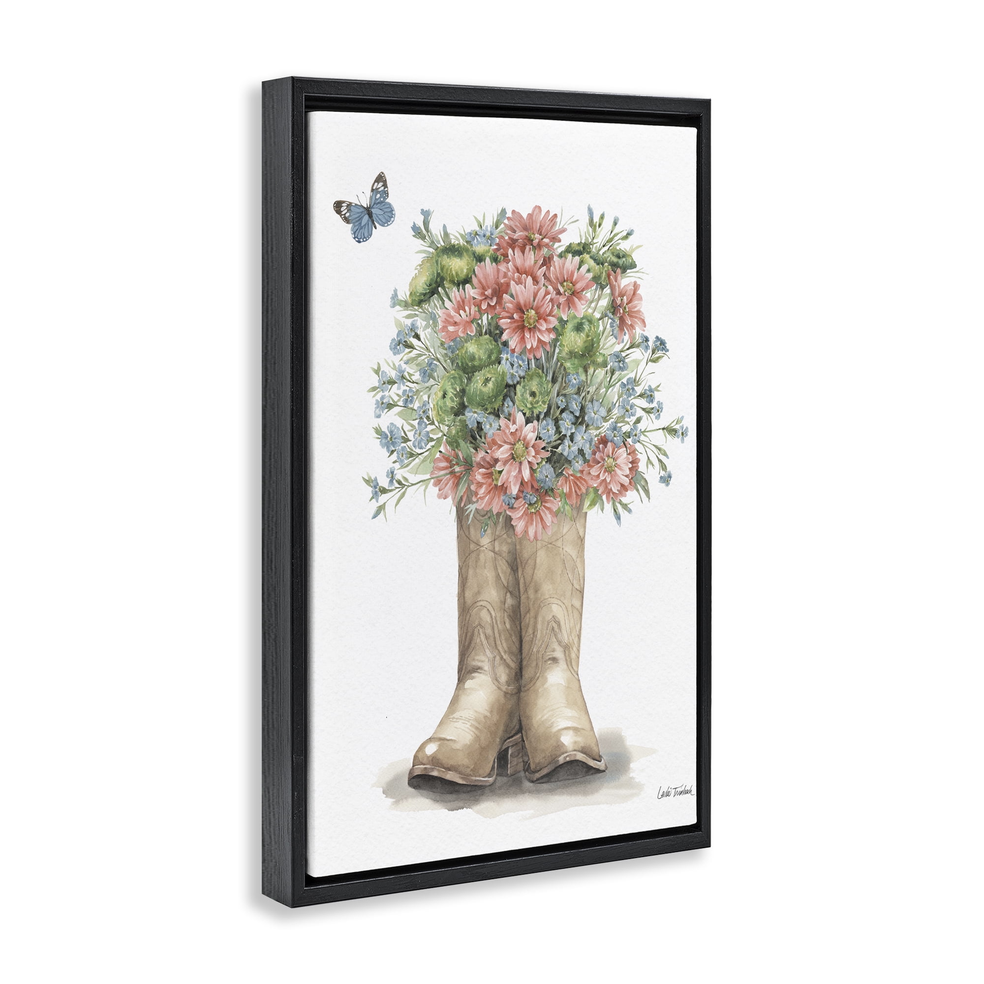 Stupell Industries Western Wildflower Boots Botanical & Floral Painting Black Floater Framed Canvas Art Print Wall Art, 21 x 31