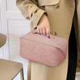 thumbnail image 4 of Bolsa de cosméticos retro de PU, bolsa de maquillaje de viaje en relieve, bolsa de lavado portátil (rosa) Likrtyny Cuidado Belleza, 4 of 7