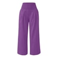 thumbnail image 4 of Linen Pants Women Linen High Waist Summer Beach Travel Vacation Wide Leg Sweatpants Women Purple M, 4 of 8
