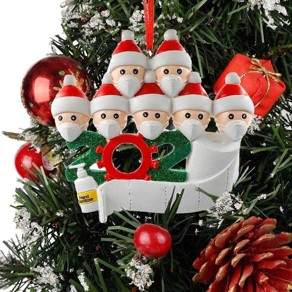 Quarantine Family of 6 Christmas Ornament Personalized Family With Masks 