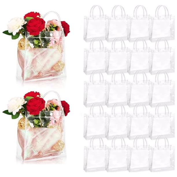 30 bolsas de de plástico PVC transparente, bolsas de plastico para boutique, bolsa reutilizable con asas para regalos de compras boutique boda fiesta de cumpleaños 20x20x8cm