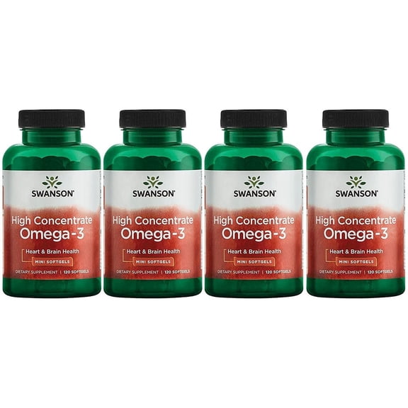 Swanson High Concentrate Omega-3 Fish Oil - Essential Fatty Acids - (120 Softgels, 680mg Each) 4 Pack
