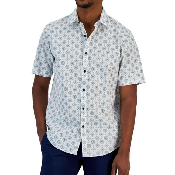 Alfani Mens Stretch Button Down Dress Shirt, White, Small