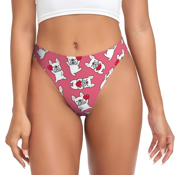 Fotbe French Bulldog And Heart Tanga Sin Costuras para Mujer con Estampado – Panties Invisibles, Transpirables y Cómodos para Uso Diario-Medium