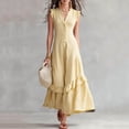 thumbnail image 6 of ChaoHeng Summer Dress Maxi Dresses for Women Solid V Neck Sleeveless Button Layer Ruffle Flowy Long for Yellow XXL, 6 of 8
