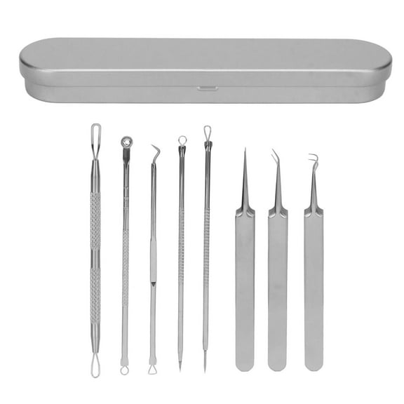 8 PCS Pimple Popper Tool Kit, Blackhead Remover Comedone Extractor Kit with Box for Quick and Easy Removal of Pimples, Blackheads, Zit Removing, Forehead,Facial and Nose, Sliver