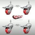 thumbnail image 2 of 3 Inch SS Red Polyurethane 3/8 Inch Threaded Stem Caster Set Total Lock Brake, 2 of 2