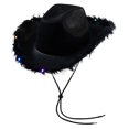 thumbnail image 1 of Sombrero de vaquero negro con luces LED y ribete emplumado de PVC, 1 of 2