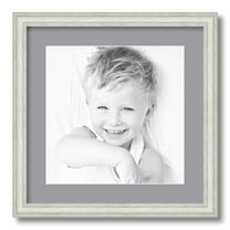 ArtToFrames 16x16 Matted Picture Frame with 12x12 Single Mat Photo Opening Framed in 1.25 Off White Wash on Ash and 2 Silver Mat (FWM-4098-16x16)