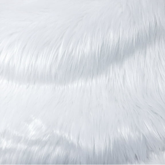 White Solid Shaggy Long Hair Pile Faux Fur