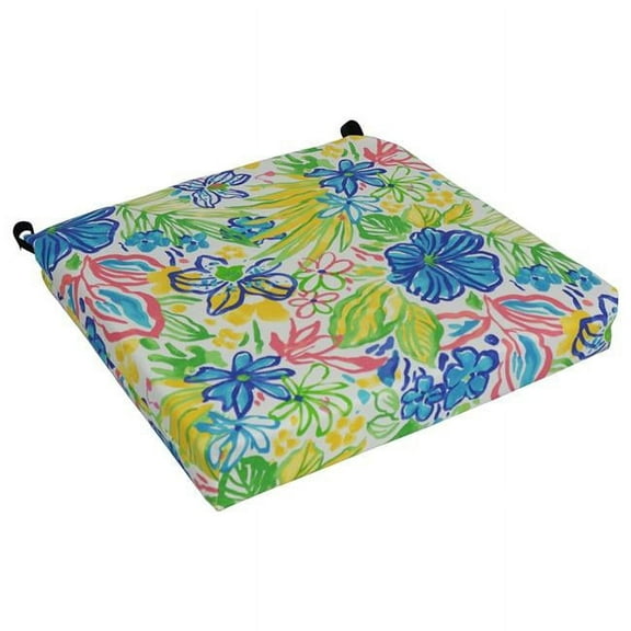 Blazing Needles 20 x 19 in. Patterned Outdoor Spun Polyester Chair Cushion, Valeda Bluebell