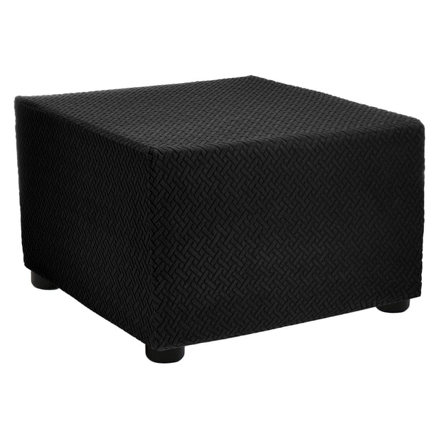 Twill Stretch Ottoman Cover Square Fit Length 23"-27", Medium, Black