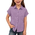 thumbnail image 2 of Dagugfen Button down Shirts for Teen Girl Short Sleeve Lightweight Breathable Summer Vacation Outdoor Beach Shirts 3-13 Years, 2 of 8