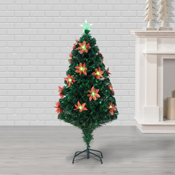 Gerson 4 ft. Pre Lit Multi Color Changing Fiber Optic Poinsettia Tree