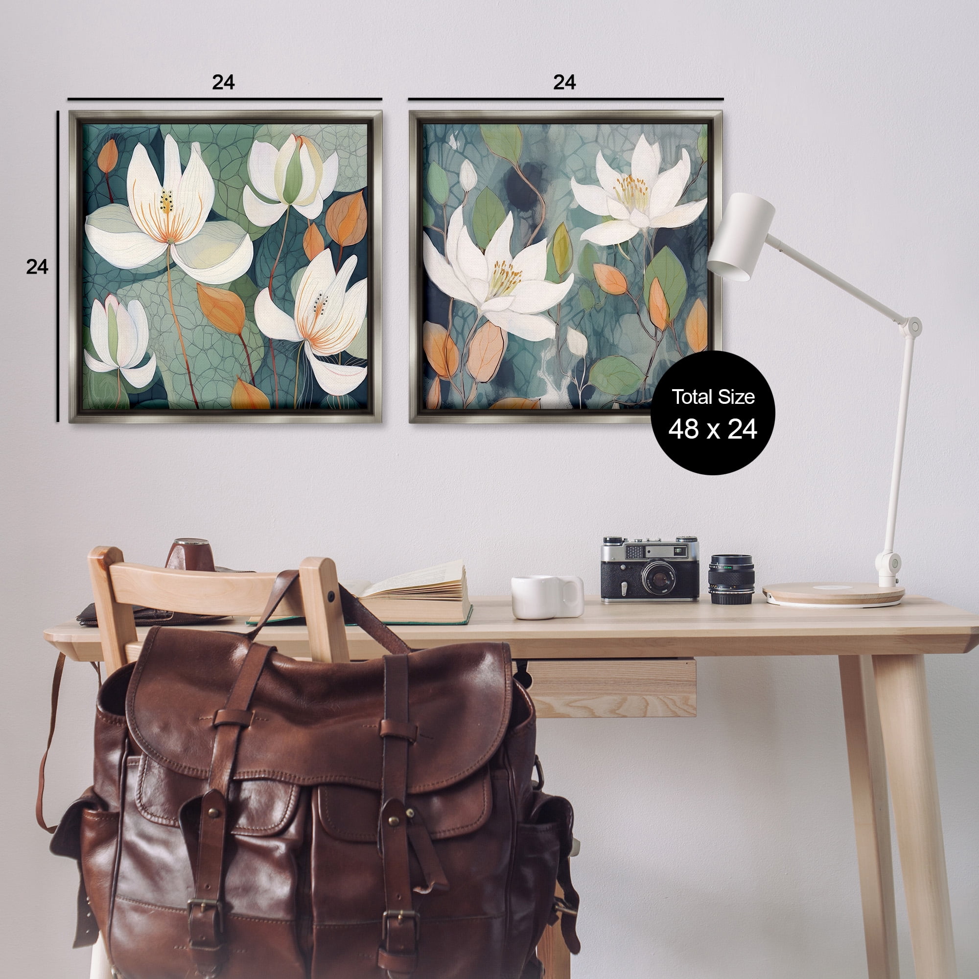 Stupell Industries Patterned Iris Blooms Botanical & Floral Painting Gray Floater Framed Canvas Art Print Wall Art, 25 x 25, Set of 2