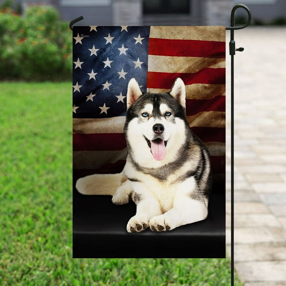 FLAGWIX American Garden Flag (11.5" x 17.5") - Siberian Husky American Flag QNN437FV23a - Premium Polyester Flags
