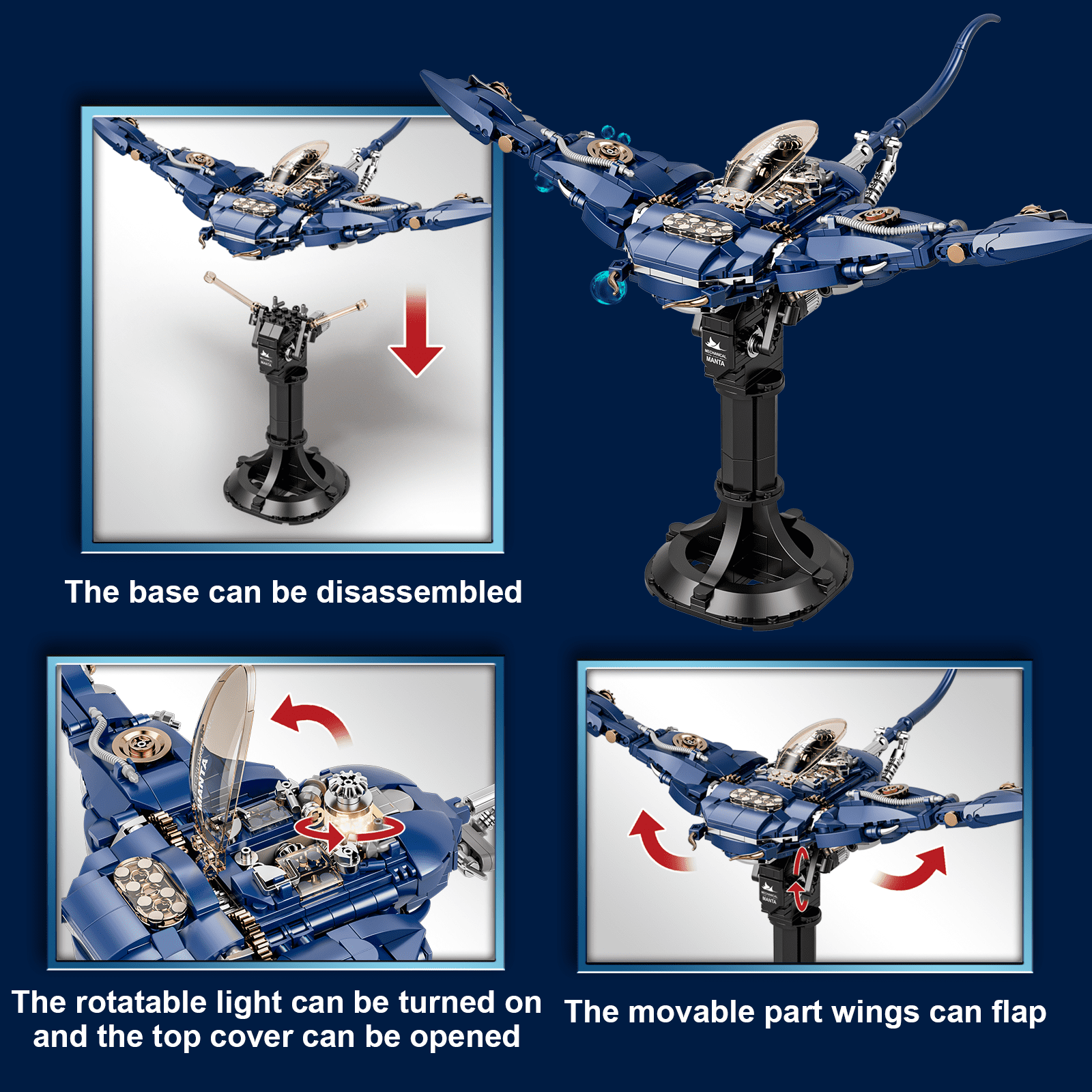 Mechanical Manta Building Block Set, DIY Assembly Model for Adults & Teens 14+, Ideas Gift for Birthday & Christmas & Halloween