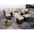 thumbnail image 2 of 8-Piece Outdoor Furniture Set with Fire Pit Table PE Wicker Brown Rattan Sectional Sofa Patio Conversation Set, 2 of 12