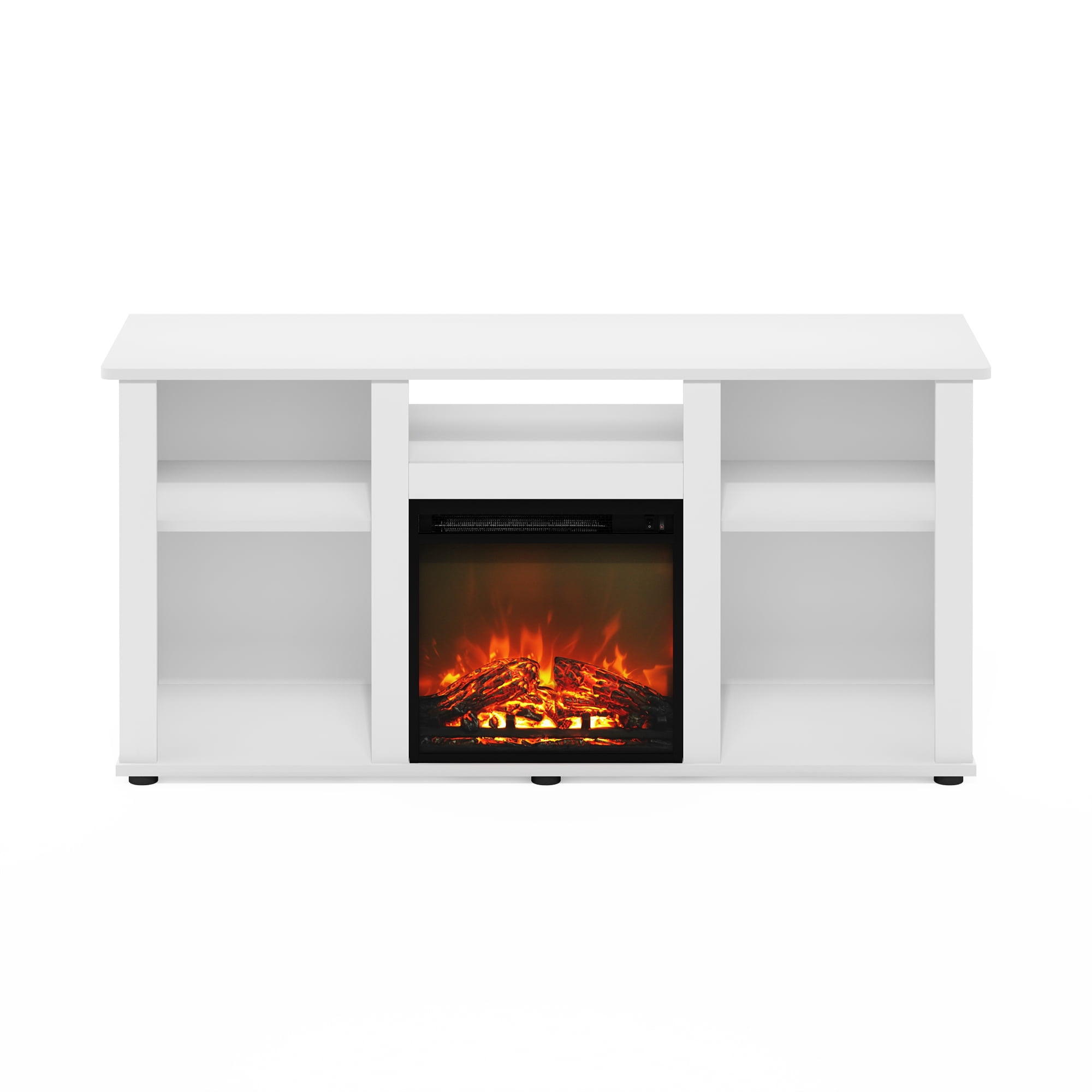 Furinno Jensen Fireplace TV Entertainment Center with Open Storage Compartment for TV up to 55 Inch, Solid White