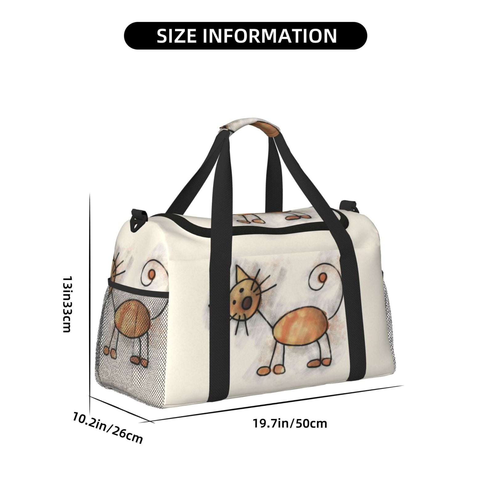 Fuzoiu Brown Cat Cartoon Print Travel Duffle Bag,Carry On Tote Bags,Duffel Bag,Sport Gym Bag, Hospital Bag for Labor and Delivery, Overnight Bag,Luggage Bag