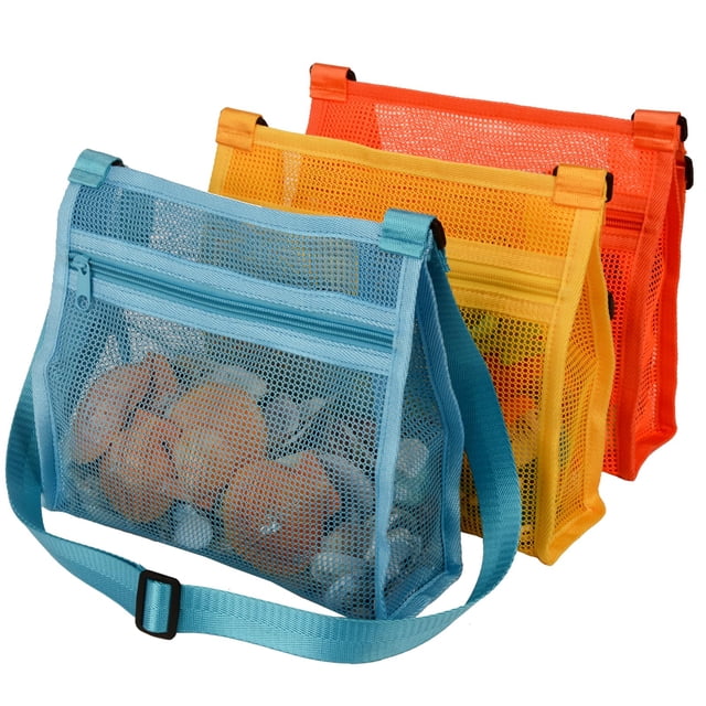 Bolsa de malla de playa MUYIZI para guardar conchas de playa, paquete de 3 juguetes