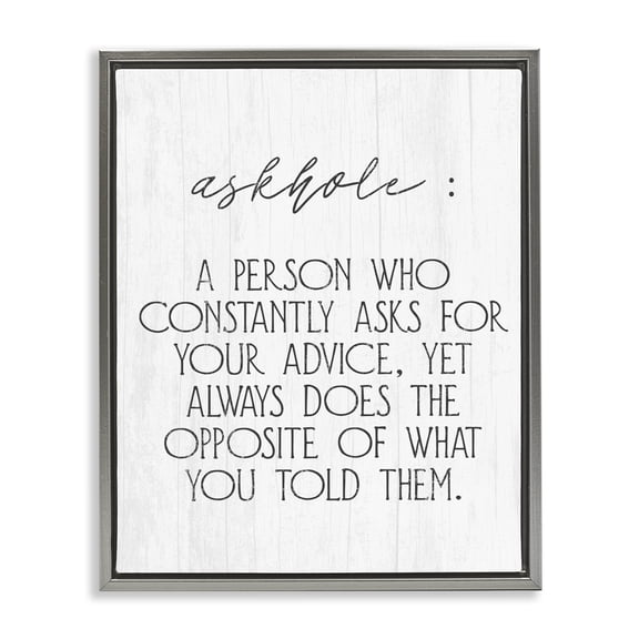 Stupell Industries Eclectic Funny Askhole Definition Gray Floating Frame Canvas Art, 17 x 21, by Lil' Rue