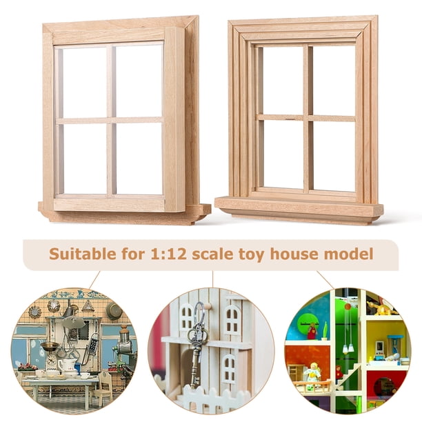 Pack De 2 Marcos De Ventana De Madera Para Casa De Muñecas | Estilo Europeo 7x7 Cm | Miniaturas Para Decoración Y Bricolaje
