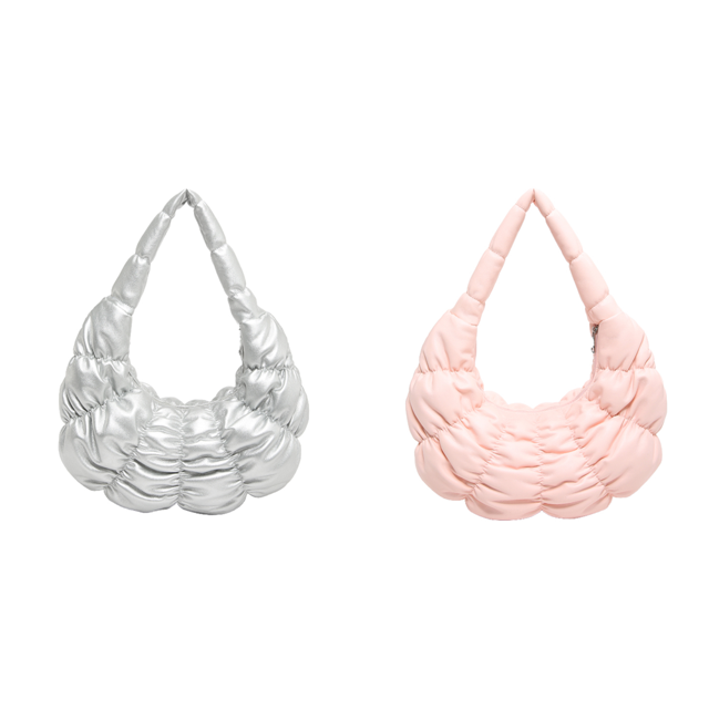 Bolso Mano Cloud para Mujer Plisado PU Axilas Viajes Al Aire Libre (plateado)