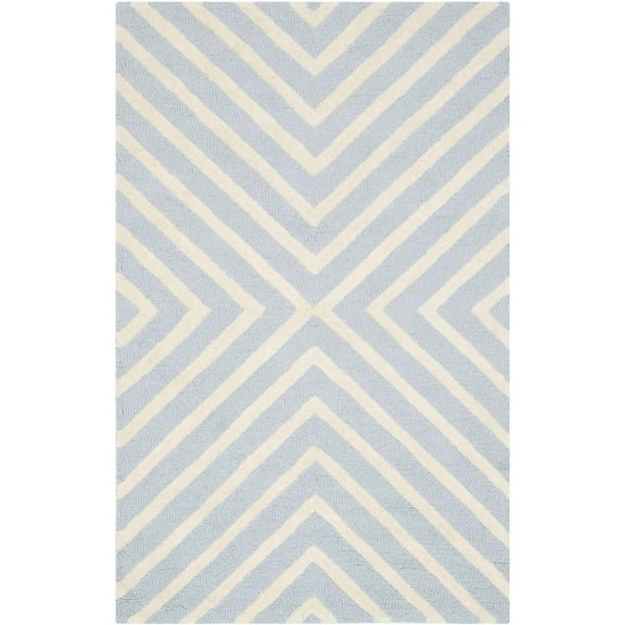 SAFAVIEH Cambridge Lilly Diamond Striped Wool Area Rug, Light Blue/Ivory, 3' x 5'