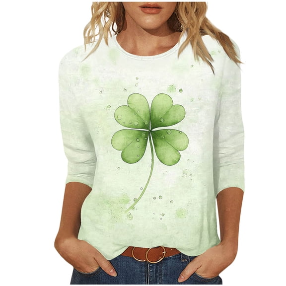 FDGIU Plus Size St. Patrick's Day Tee for Women - Short Sleeve Shamrock Graphic Crew Neck Top