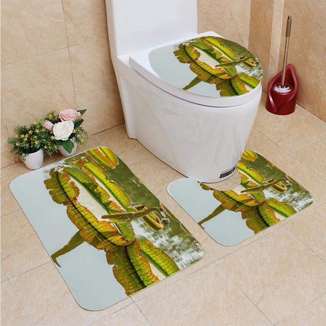 ABPHQTO Pesca de garzas en pantano Juego de alfombras de baño de 3 piezas Alfombra de baño Alfombra de contorno y tapa de inodoro