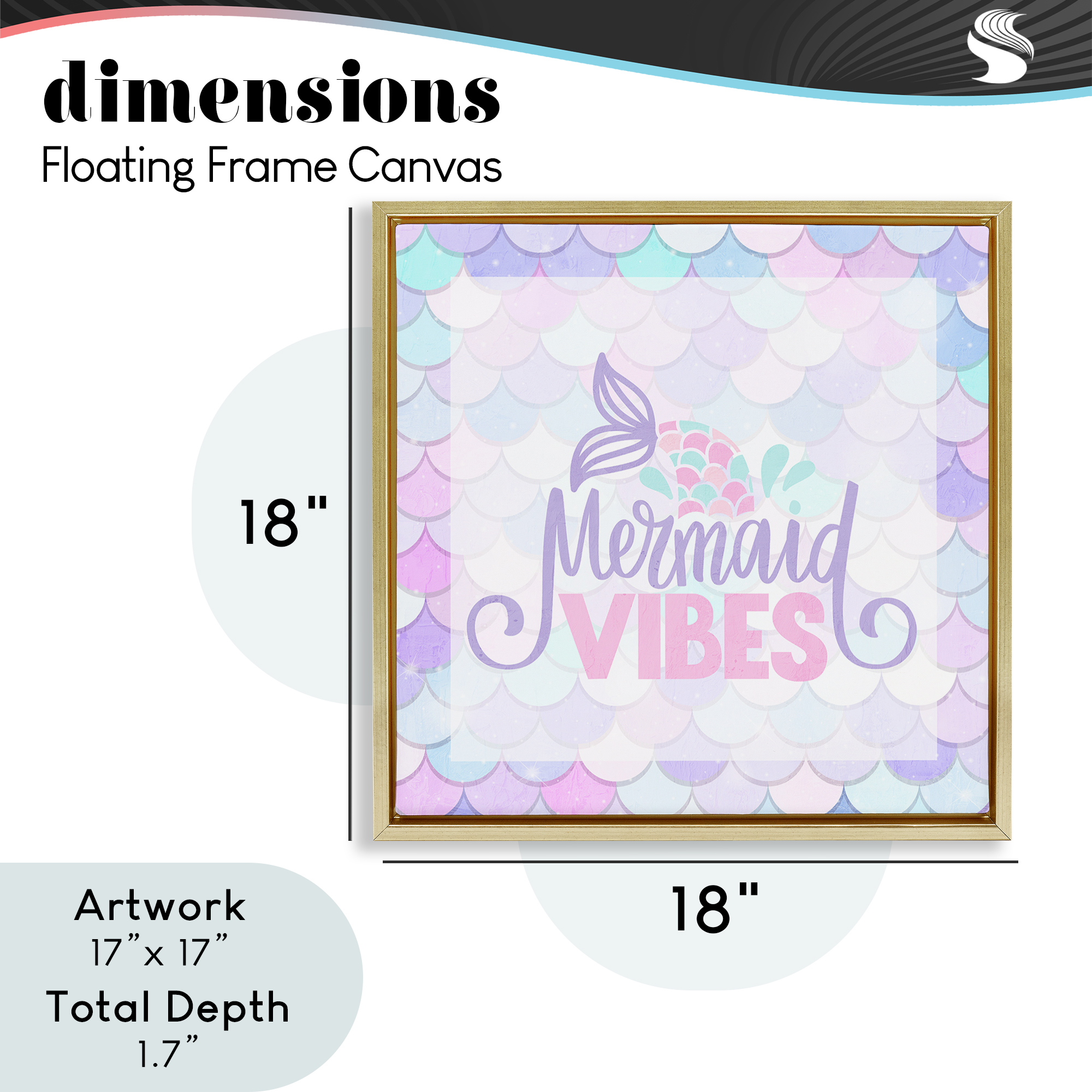 Pastel Mermaid Vibes Gold Framed Floater Canvas Wall Art, design by Kim Allen