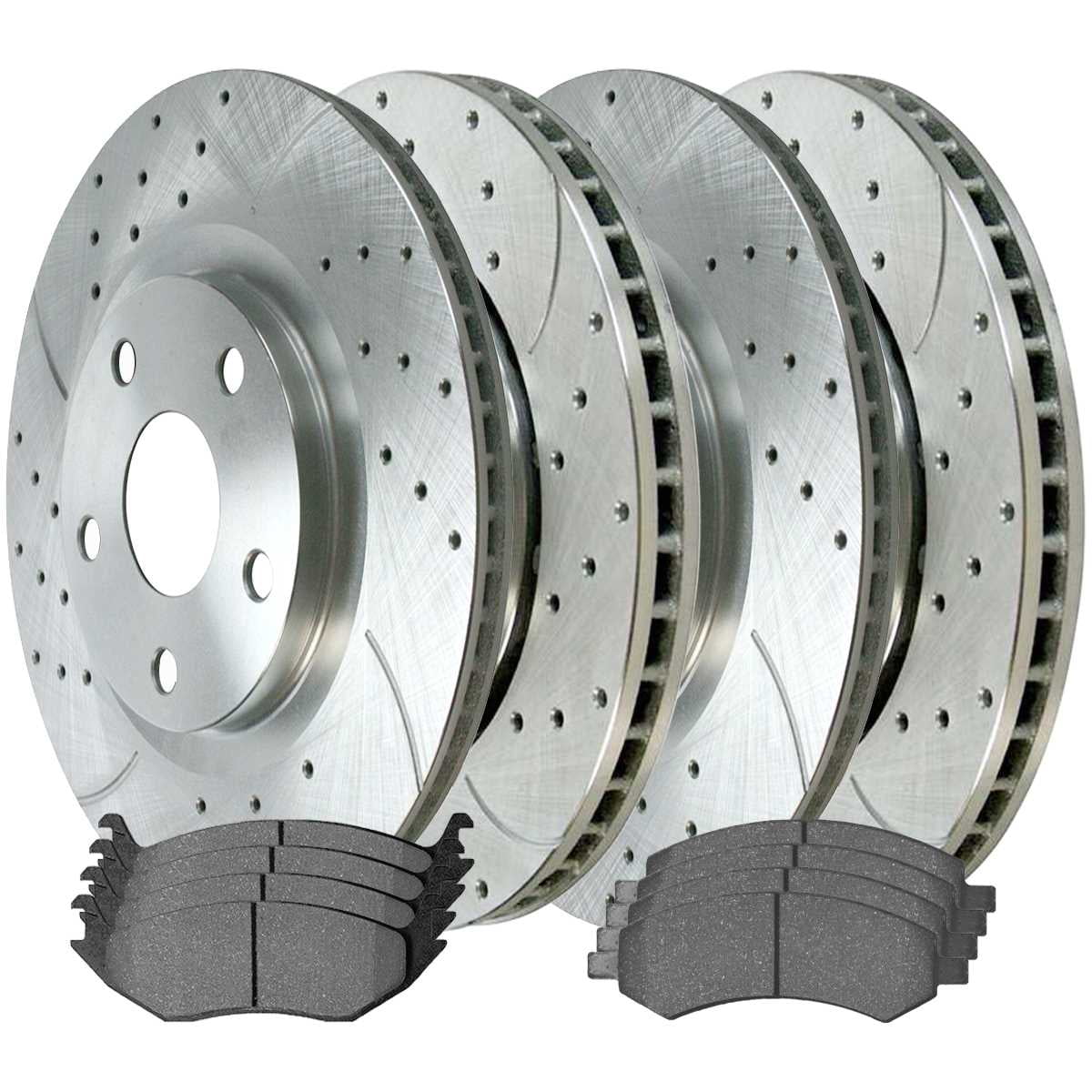 AutoShack Front and Rear Drilled Slotted Brake Rotors Silver and ...