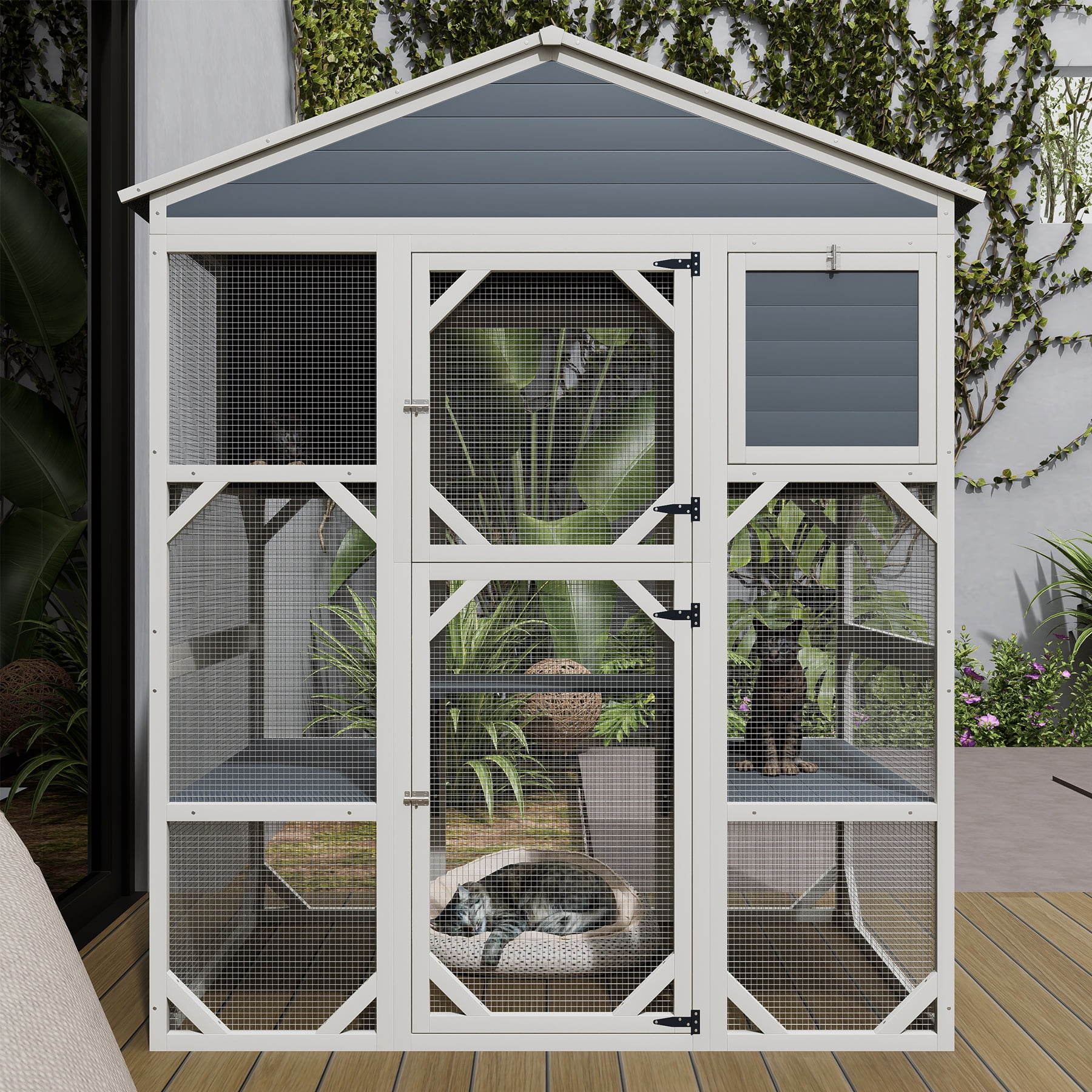 Catio Enclosure for Cars, Seizeen Outdoor Cat House Pet Cage Enclosure for Kitty w/Waterproof Roof, Platform