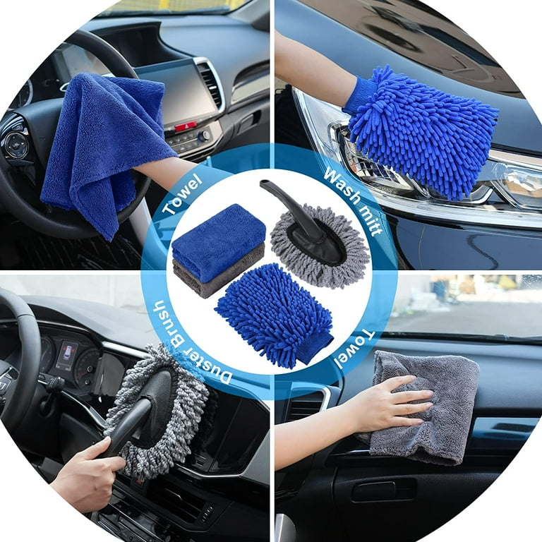 Microfiber Car Wash Detail Collapsible Bucket Mitt Kit Auto Exterior Clean Set Microfiber Car Wash Detail Collapsible Bucket Mitt Kit Auto Exterior Clean Set