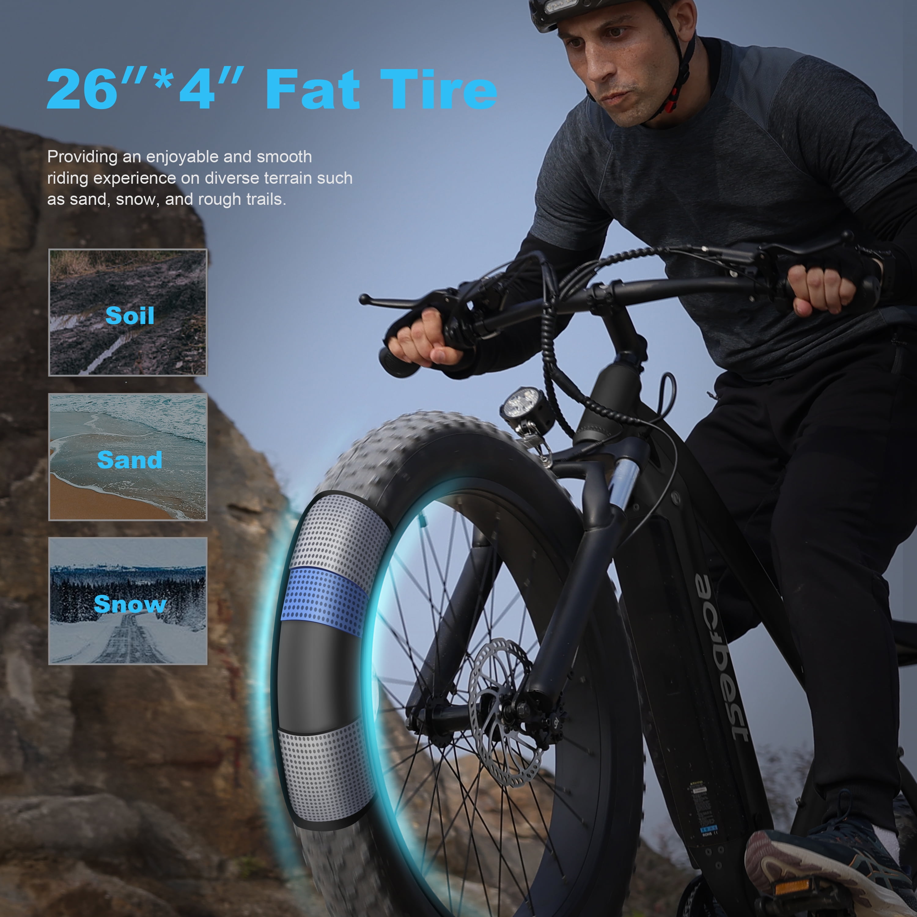 Actbest Ranger Electric Bicycle for Adults, 1400W Peak E-Bike 26" Fat Tire Electric Mountain Bike with 7-Speed, 28Mph (Black) with Mirror & Lock