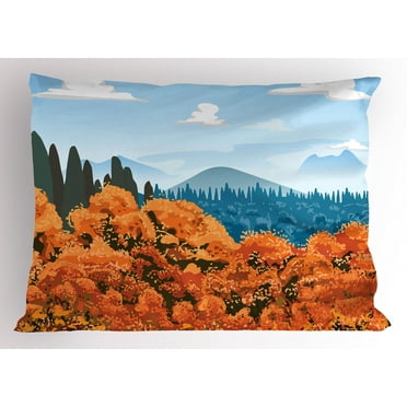 Ambesonne Forest Pillow Sham, Digital Autum Season, 26" X 20", Army Green Pale Blue
