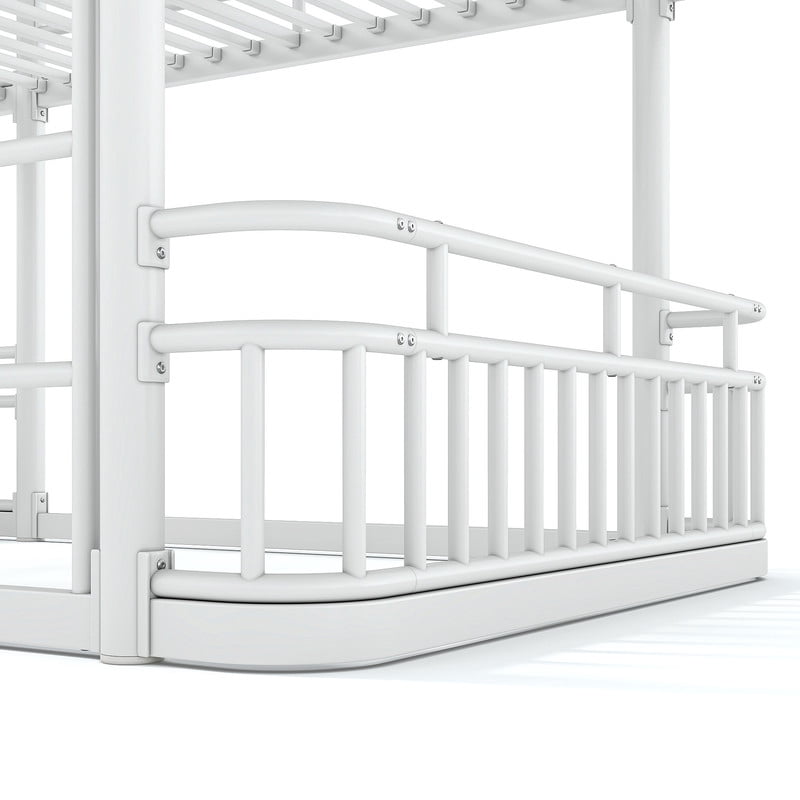 Full over Full Bunk Bed with Built-in Ladder & Safe Guardrails, Curved-Edge Sleek Metal Bed Frame with No Slat Floor Bed
