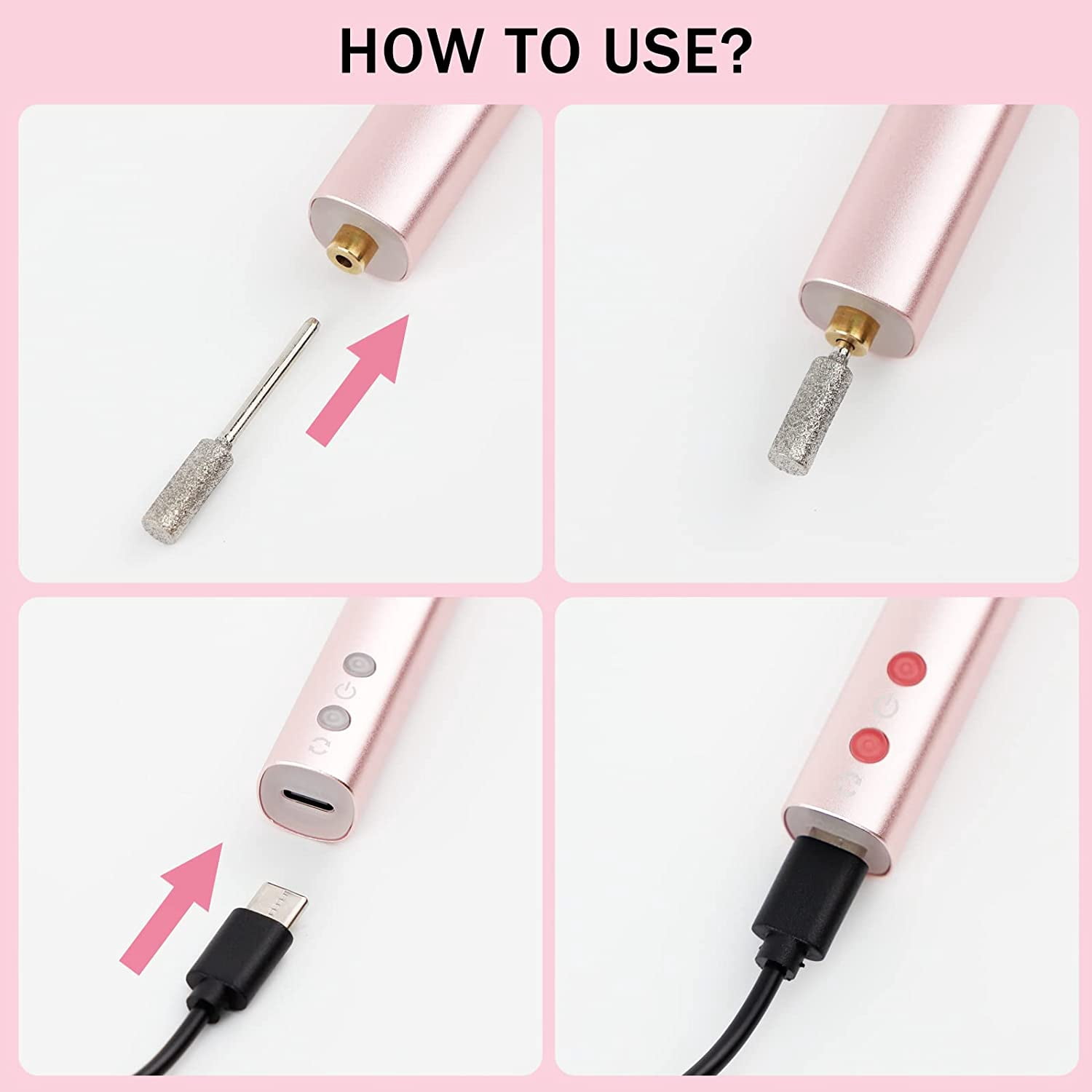 Biutee Cordless Nail Drill 15000RPM Professional Portable Rechargeable Electric Nail Drill Machine with LED Electric Efile Nail File with Bits and Sanding Bands for Acrylic Gel Nail Manicure Pedicure
