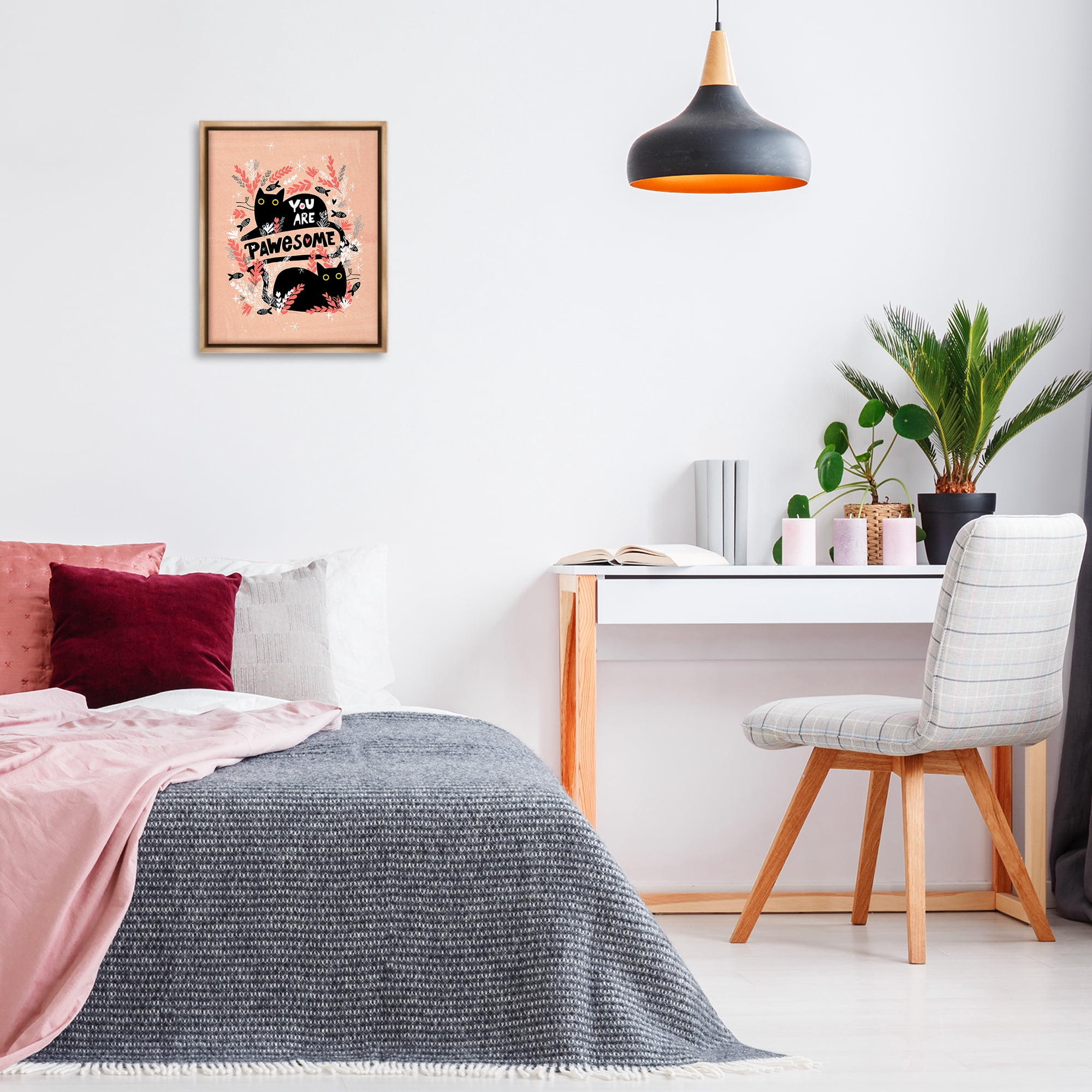 Stupell Industries You Are Pawesome Cats Animals Painting Brown Floater Framed Canvas Art Print Wall Art, 17 x 21