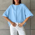 thumbnail image 3 of Iyufng Womens Crew Neck T-Shirt Front Vertical Seam Drop Shoulder Oversized Short Sleeve Loose Solid Casual Daily Top, 3 of 7